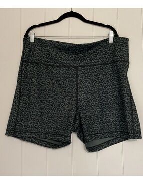 Athleta Dark Charcoal Leopard-Print Athletic Shorts